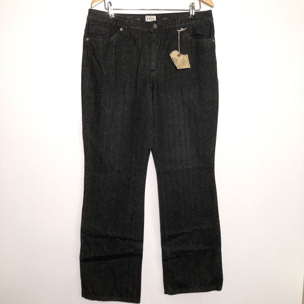 IZOD Jeans Womens 12 R Black Wash Cotton Denim Boot Cut Classic Fit New